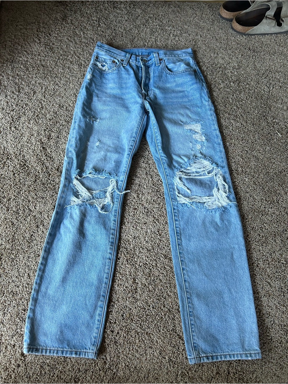 Levi's Ribcage Light Blue Denim Jeans with Contrast Stitching